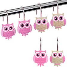 Decorative Shower Curtain Hooks 12PCS Pink Resin Owl Curtain Rings Shower Cur...