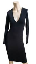 Express Bodycon Black Dress Size S Midi Long Sleeve Witchy Goth ALT Vamp 2016