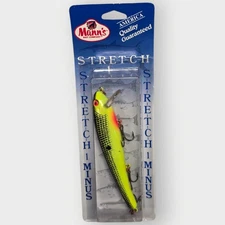 NEW Vintage Crankbait Mann’s Super Stretch 1- MINUS Chartreuse black NOS SEALED