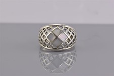 Sterling Silver Mosaic Mother of Pearl Tapered Mesh Dome Band Ring 925 Sz: 7