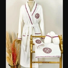 Creative Home by Muge Bilgen Initial Bathrobe + Slippers, Women's Size L -White