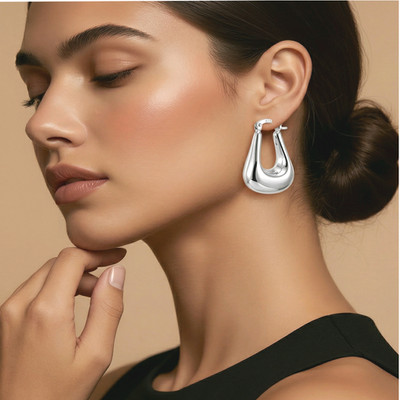 Fashion 925 Sterlingsilber Damen Hänge Ohrringe Geometrich poliert  Modern