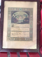 1893 First Communion Certificate In Antique Frame