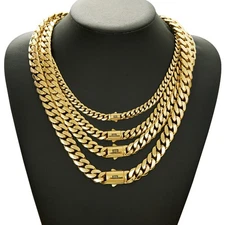6-14MM  All Stainless Steel 14k GP Miami Hip Hop Cuban Chain Necklaces