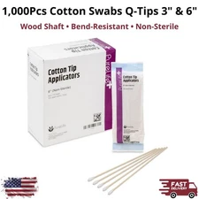 PureLife+ 1000Pk Cotton Swab Q-Tip 3-6" Tipped Applicator Wood Nonsterile Sealed