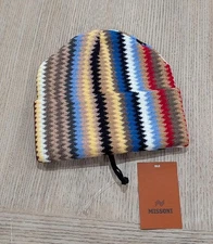 $265 Mens MISSONI Zig Zag Striped Wool Blend Cuff Knit Beanie Hat Multi