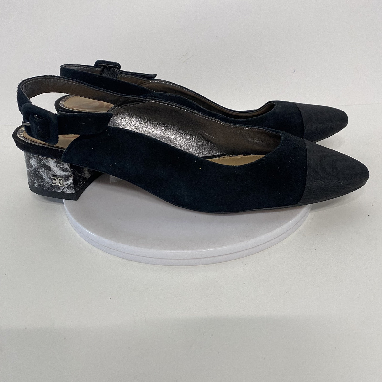 Sam Edelman Women's Size 8 Sadira Black Marble Heel Slingback Sandals 4095