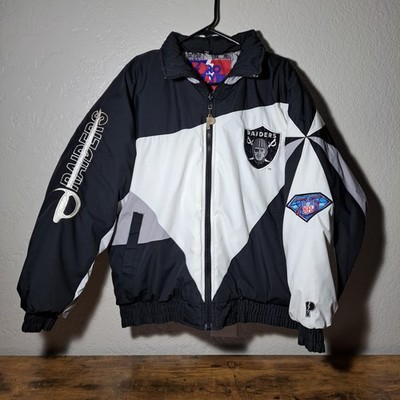 Vintage 90's NFL Pro Player Raiders Full Zip Puffer Jacket. Men s Large