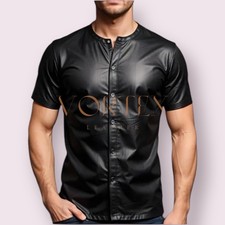 Men's Black Leather Shirt Genuine Lambskin Leather Shirt Slim Fit Shirt LGBTQ