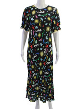 Rixo Womens Maxi Dress Multi Color Graphic Viscose Short Sleeve Size 8