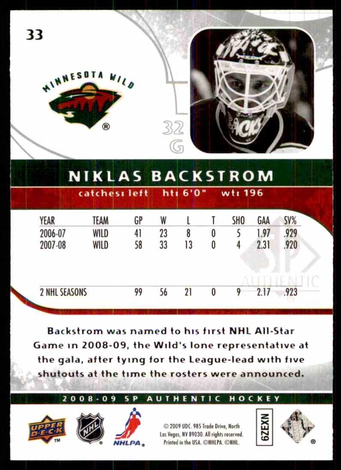 2008-09 SP AUTHENTIC NICKLAS BACKSTROM #33 - Image 2 of 2