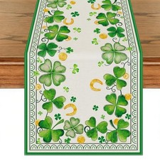 Shamrock St. Patrick's Day Table Runner 13x72 Inch,Green Shamrock Coin