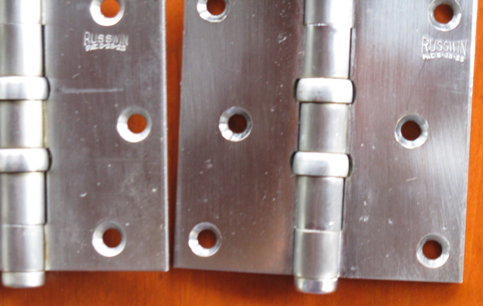 Russwin Door Butt Hinges 3 1/2 x 3 1/2  Ball Bearing Chrome Brass Pat. 8/28/23