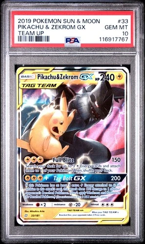 PSA 10 Pokémon Pikachu & Zekrom GX 33/181 Ultra Rare TAG TEAM Sun & Moon Team Up