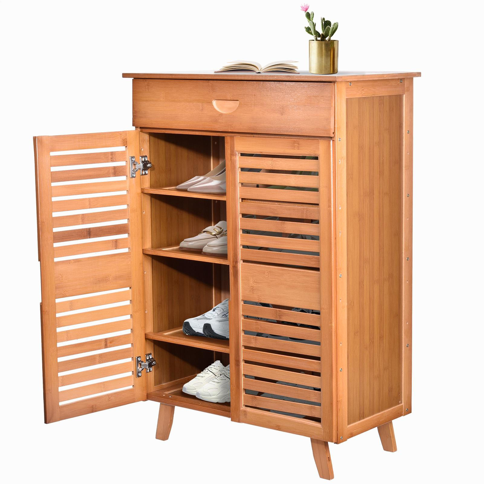 4-Tier Bamboo Shoe Cabinet Organizer for Entryway Storage