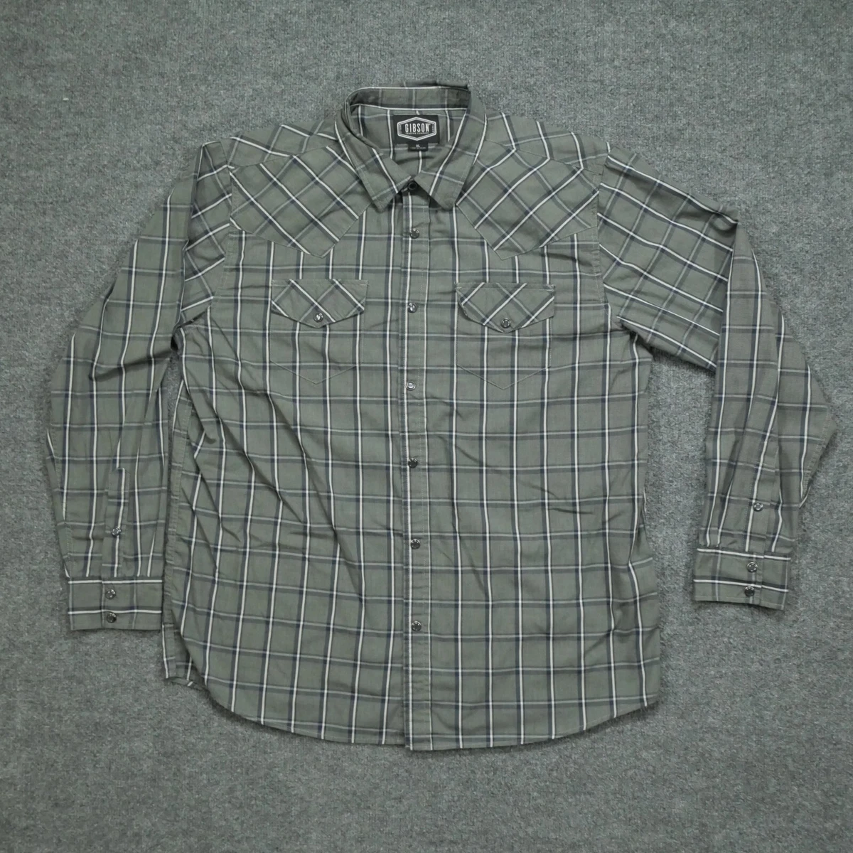 Gibson Shirt Mens 2XL Grey Plaid Pearl Snap Western | eBay