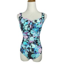 Sunseeker Womens D cup Underwire One Piece Blue Floral Swimsuit USA Size 8