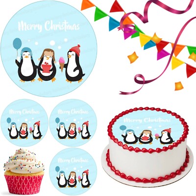 Weihnachten Pinguin Schnee Topper Party Deko essbar Geburtstag Feier Cupcake