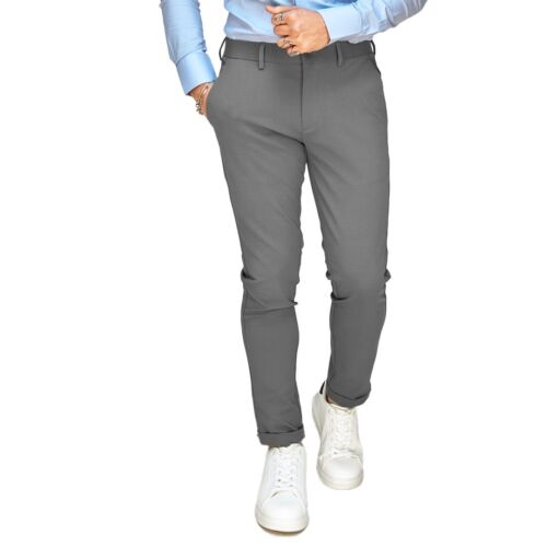 Pantalone Uomo Slim Fit Elegante Classico Elasticizzato Antipiega Blu Beige RDV - Foto 23 di 30
