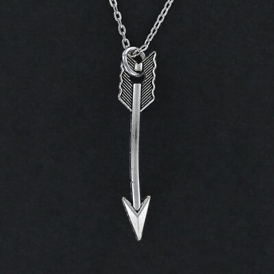 ARROW Necklace Pewter Charm on Cable Chain Love Cupid Archery Bow Quill Pendant