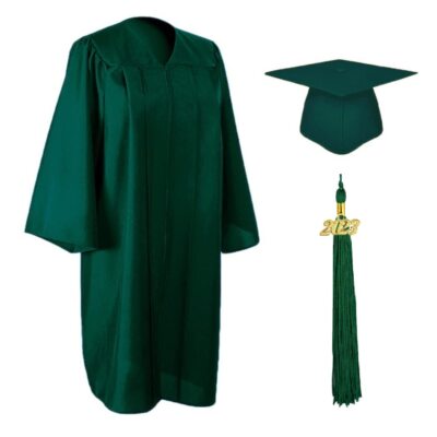 Matte Graduation Cap and Gown Tassel Set Forest Green Size 48 for Graduation