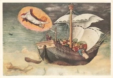 Postcard St. Nicholas Saves A Ship From Wreckage Santa Claus Painting Ship