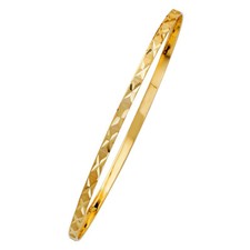 Wellingsale 14k Solid Yellow Gold Slip On Diamond Cut Stacking Bangle