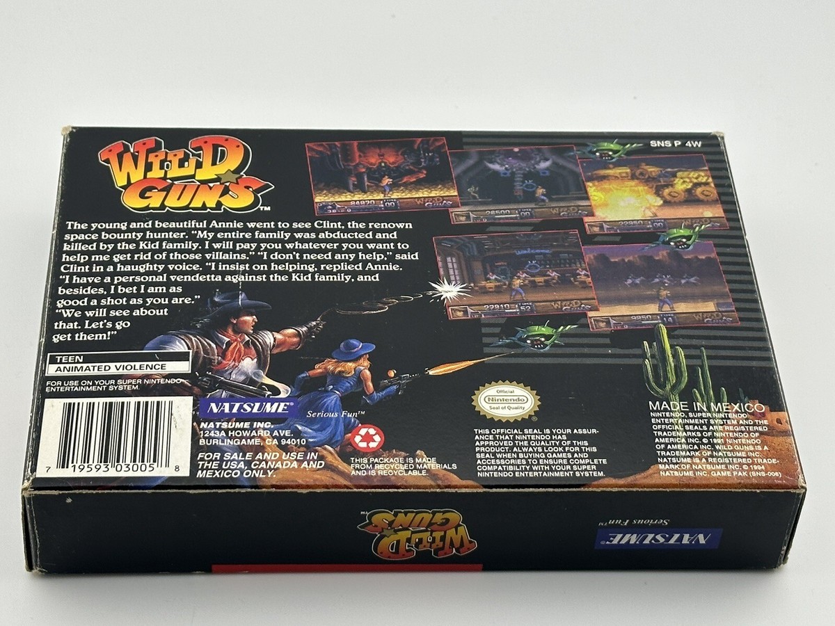 Wild Guns Super Nintendo SNES No Manual (Damaged Faces on Box