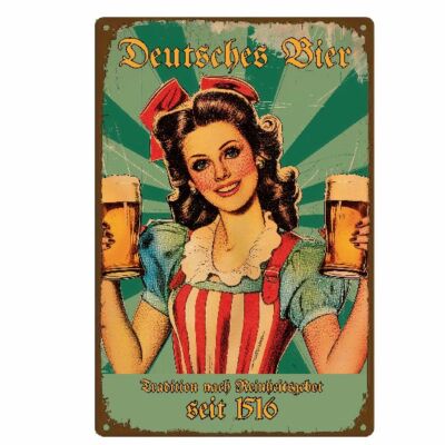 Blechschild Deutsches Bier beer Pin Up Girl  Retro Vintage  30x20cm TEL1201