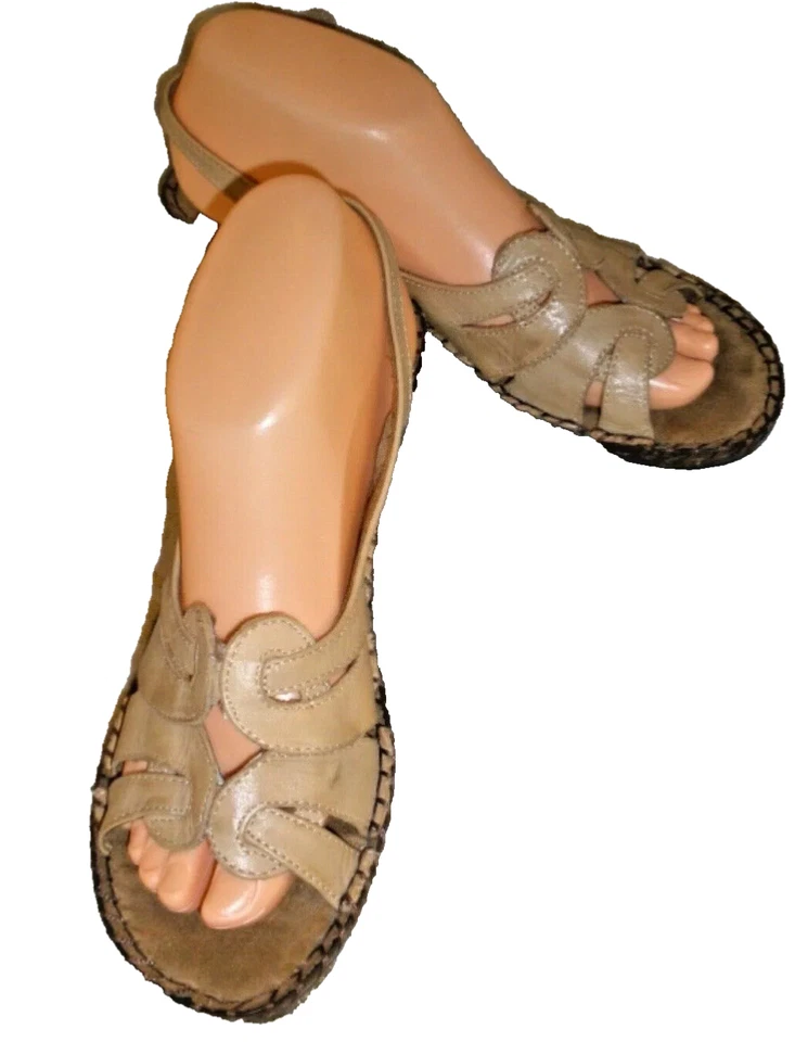 ZUECOS CABEZA DE PATO MARRÓN TOSTADO CUERO CUÑA SANDALIAS CONFORT MULAS PUNTERA ABIERTA 8M Foto 4 de 4