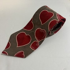 Novelty Red Heart Tie - Valentines Day Brown W Large Hearts 57  