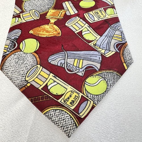 Renaissance Handmade Tennis Theme Tie - Maroon & Yellow - Picture 3 of 6