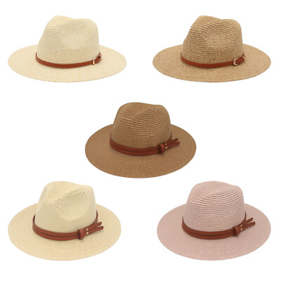 Womens Wide Brim Straw Panama Hat Roll Up Fedora Summer Beach Sun