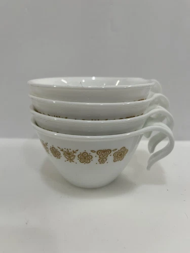 Set of 4 Corelle Golden Butterfly Hook Handle coffee Cups