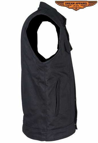 Men's Motorcycle Black Denim Collared Club Vest with Pockets and Black Liner - Bild 4 von 7