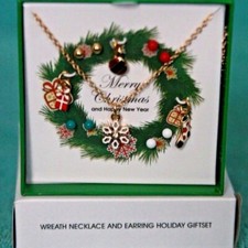 SNOWFLAKE Pendant NECKLACE EARRING Christmas HOLIDAY WREATH Boxed GIFT 4 SET Lot