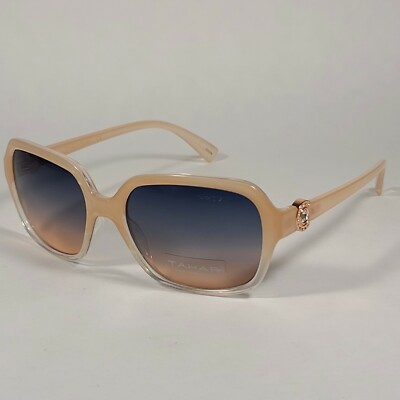 Tahari TH755 ND Rectangle Sunglasses Nude And Rose Gold Frame Blue Gradient Lens