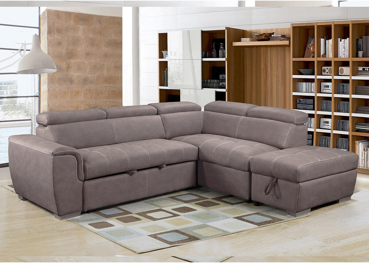 Nevada Suede Fabric Corner Sofa Bed Mushroom Brown 4 to 5 Seater ...