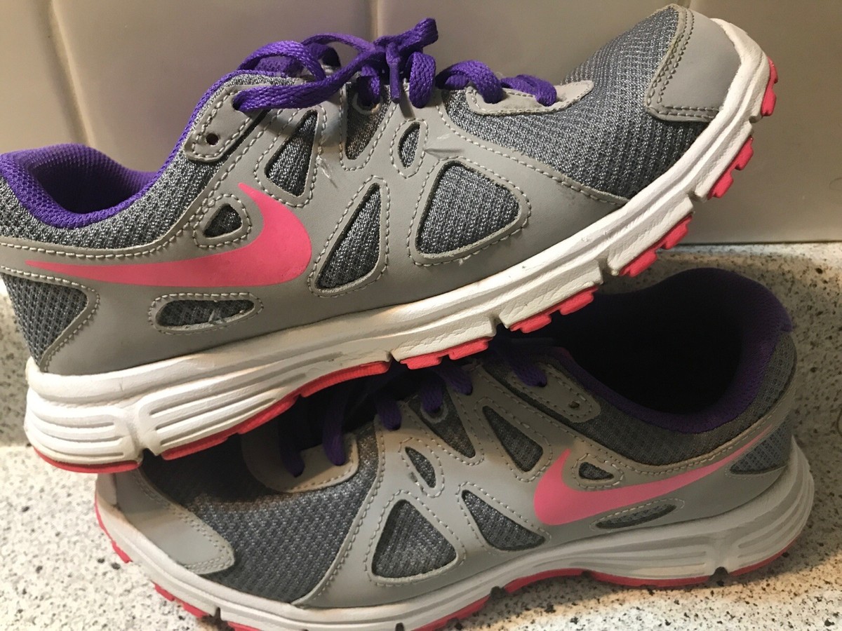 Nike Revolution Youth Gray Pink Purple Shoes size 6Y NICE