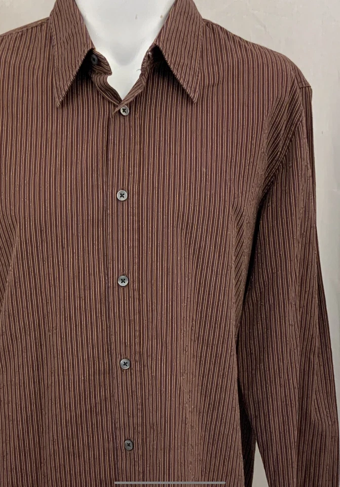 Camisa Hugo Boss Calce Ajustado XL Hombres Marrón Rayas Algodón Hecha en Pavo Como Nueva YGI P1-840 Foto 3 de 4