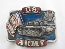 U.S. Army Pewter Buckle Tank Flag Red Blue Enamel Bergamot USA Vintage 1982