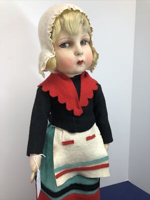 23  Antique French Gerb 1920-1930 s Cloth Sculpted Face Hand Painted Doll #SC5