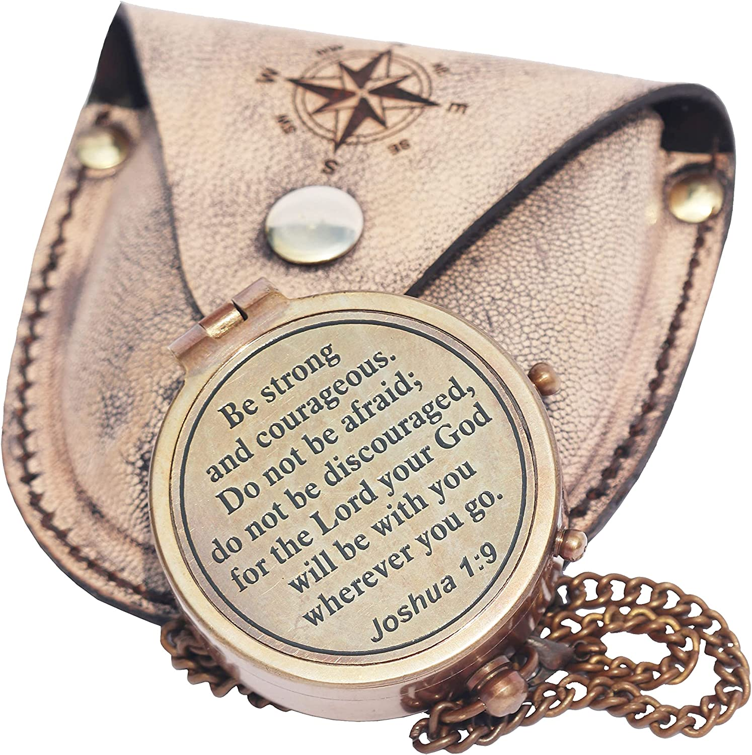 Be Strong and Courageous Brass Engraved Compass, Pocket Compass, Baptism Gifts,
