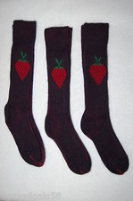 Toddler Girls Socks THREE PAIR LOT Knee High BLACK Red Strawberry FITS SIZE 4-8
