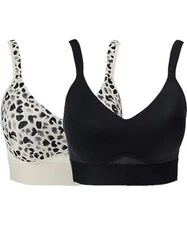 Rhonda Shear 2-pack Molded Cup Bra w Cross Back Black/Leopard