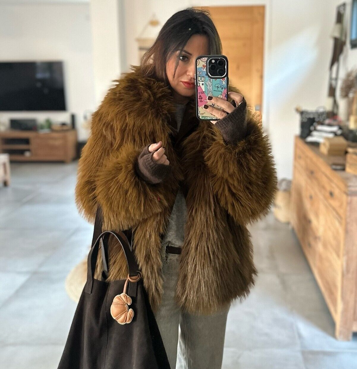 Faux Fur Short Coat ブラウン Zara ZW Collection Faux Fur Short Coat Mustard Khaki Brown Size