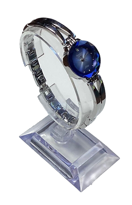 Armitron Diamond Watch Women 23mm Silver‎ Tone Blue Dial Faceted New Batt 7\