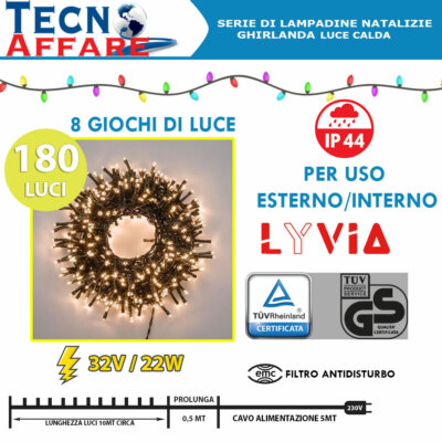 Weihnachtsbeleuchtung Außen Lyvia Dummlicht 8 Modi 180 Glühbirnen 22W 15 MT