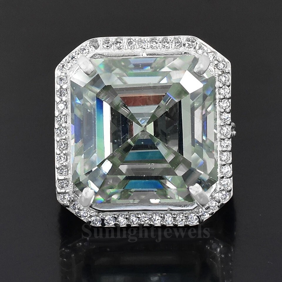 Huge 53.70 Ct Certified Asscher Cut Gray Treated Diamond Solitaire Ring