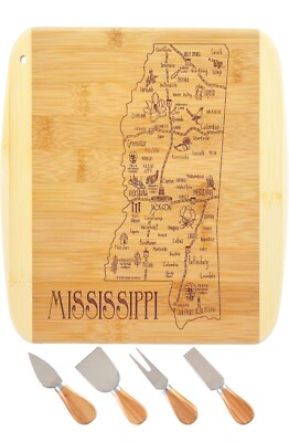 TOTALLY BAMBOO Slice of Life Cutting Board and Cheese Tools Set -MISSISSIPPI